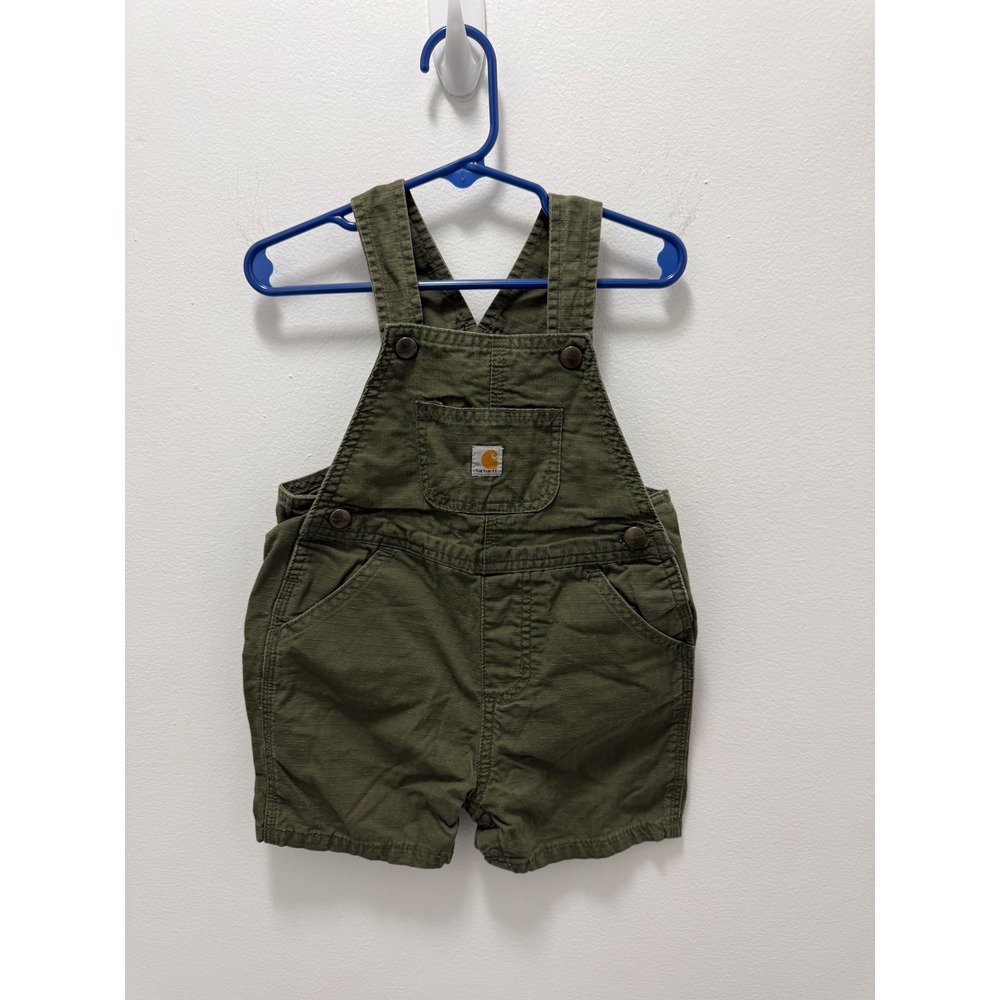 Carhartt Baby Boys Olive Green Ripstop Cotton Shortall Overalls 18M